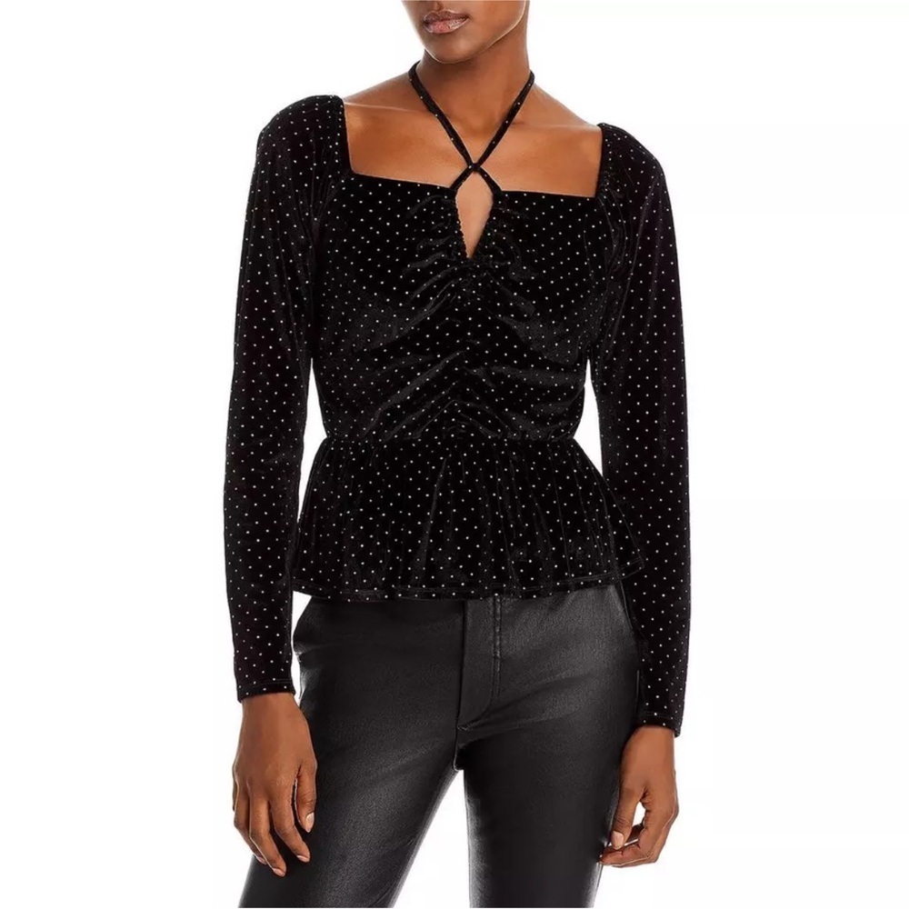 Aqua Velvet Peplum Top Black Gold Dot Print Whimsigoth Dark Fairy Witchy Small